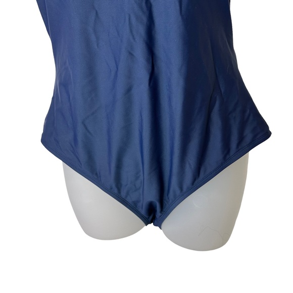 J McLaughlin Bathing Suit  One Piece Scalloped Backless Built in Bra Navy 10 - Picture 3 of 12
